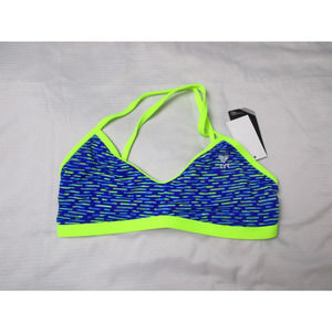 🐛$18* TYR Bikini Top Medium blue lime-green yellow Durafast Trinity Top Fitness